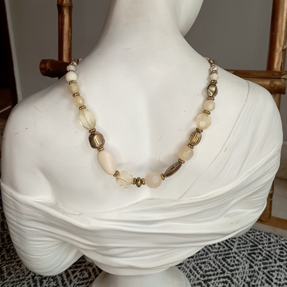 Off White and Brass Necklace - Picture 10 of 17